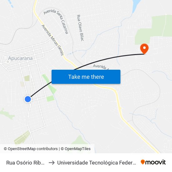 Rua Osório Ribas De Paula, 1680 to Universidade Tecnológica Federal Do Paraná - Campus Apucarana map