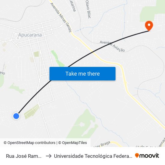 Rua José Ramos De Oliveira, 66 to Universidade Tecnológica Federal Do Paraná - Campus Apucarana map