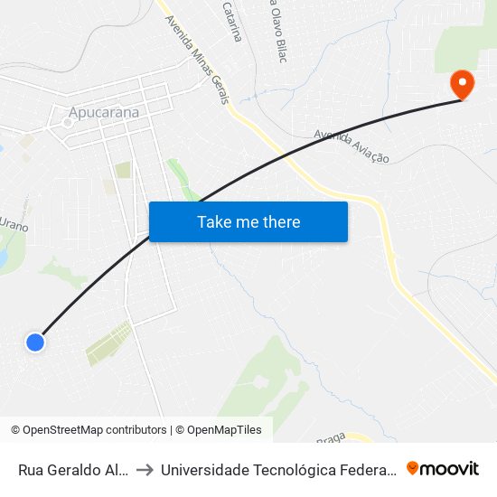 Rua Geraldo Alves Pereira, 326 to Universidade Tecnológica Federal Do Paraná - Campus Apucarana map
