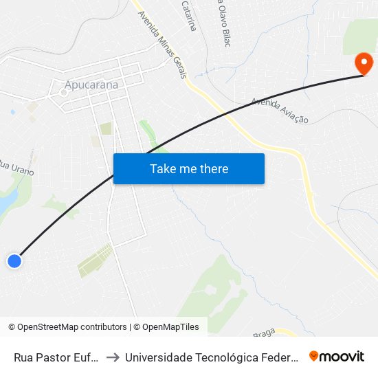 Rua Pastor Eufemjusz Mialik, 99 to Universidade Tecnológica Federal Do Paraná - Campus Apucarana map