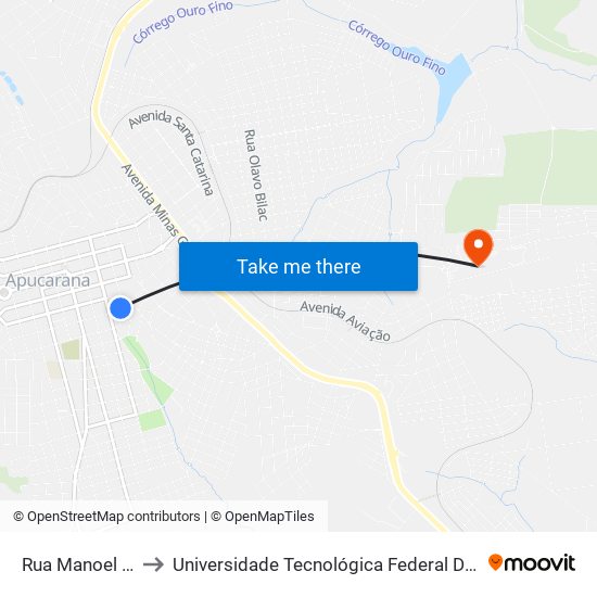 Rua Manoel G. Horta, 12 to Universidade Tecnológica Federal Do Paraná - Campus Apucarana map