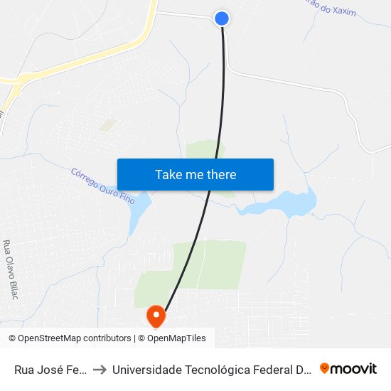 Rua José Ferragine, 850 to Universidade Tecnológica Federal Do Paraná - Campus Apucarana map