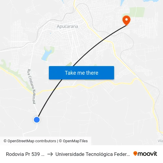 Rodovia Pr 539 - Sebastião Piassa to Universidade Tecnológica Federal Do Paraná - Campus Apucarana map