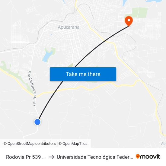 Rodovia Pr 539 - Sebastião Piassa to Universidade Tecnológica Federal Do Paraná - Campus Apucarana map