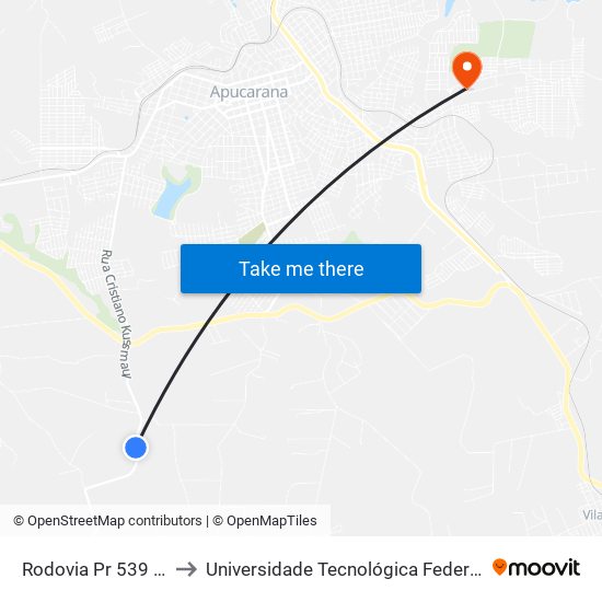 Rodovia Pr 539 - Sebastião Piassa to Universidade Tecnológica Federal Do Paraná - Campus Apucarana map