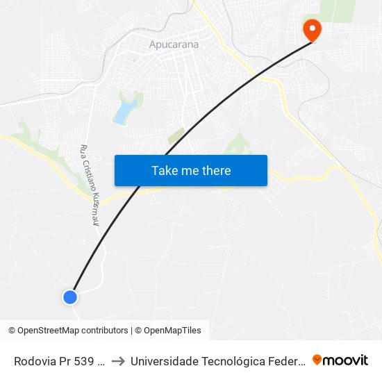 Rodovia Pr 539 - Sebastião Piassa to Universidade Tecnológica Federal Do Paraná - Campus Apucarana map