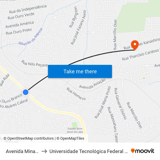 Avenida Minas Gerais, 2300 to Universidade Tecnológica Federal Do Paraná - Campus Apucarana map