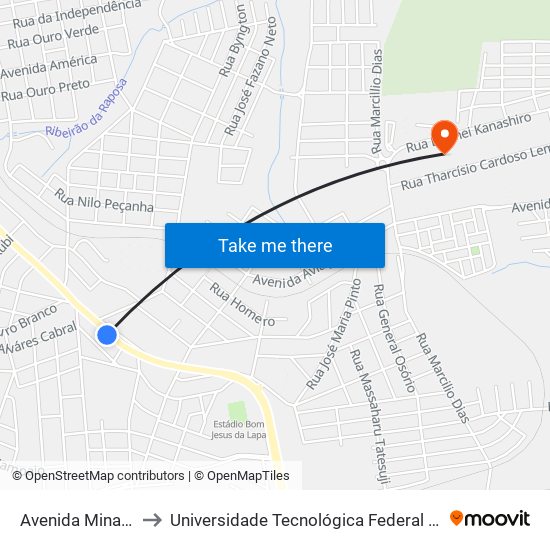 Avenida Minas Gerais, 2644 to Universidade Tecnológica Federal Do Paraná - Campus Apucarana map