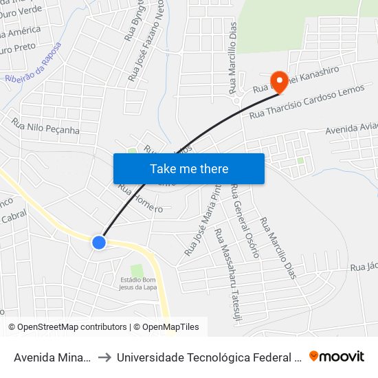 Avenida Minas Gerais, 2780 to Universidade Tecnológica Federal Do Paraná - Campus Apucarana map