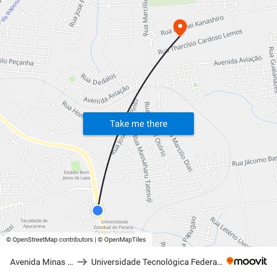 Avenida Minas Gerais - Unespar to Universidade Tecnológica Federal Do Paraná - Campus Apucarana map