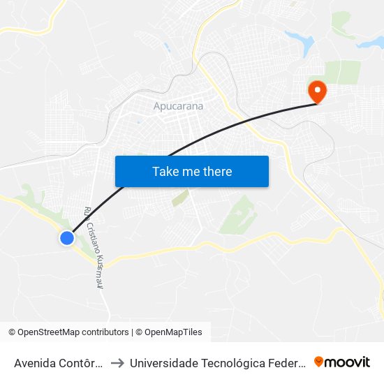Avenida Contôrno Sul, 2787-3201 to Universidade Tecnológica Federal Do Paraná - Campus Apucarana map