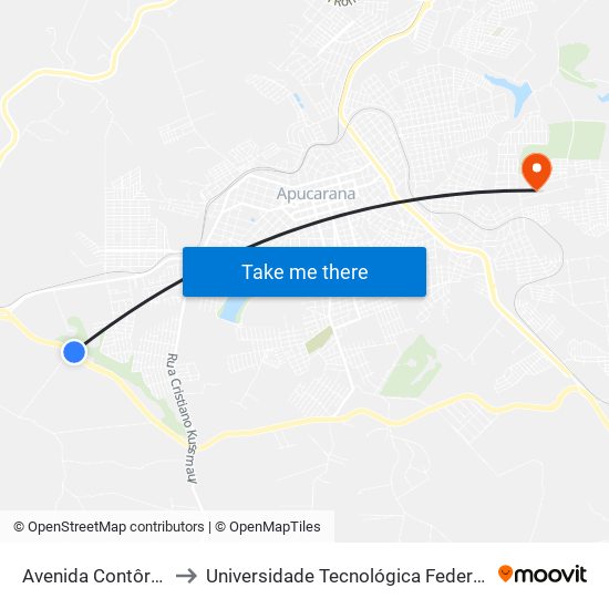 Avenida Contôrno Sul, 1685-2201 to Universidade Tecnológica Federal Do Paraná - Campus Apucarana map