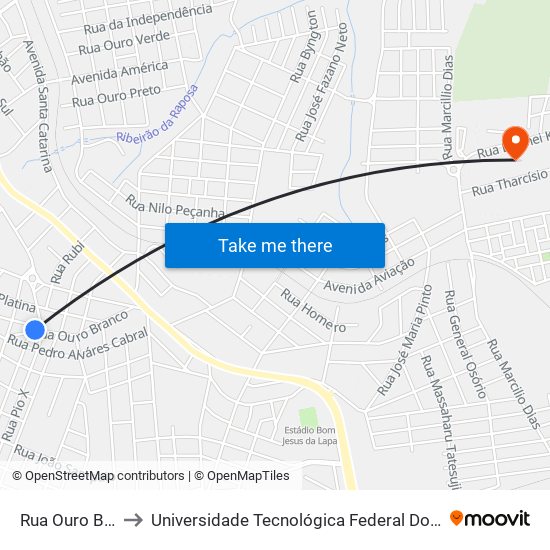 Rua Ouro Branco, 955 to Universidade Tecnológica Federal Do Paraná - Campus Apucarana map