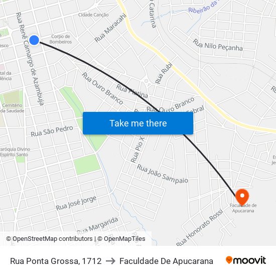 Rua Ponta Grossa, 1712 to Faculdade De Apucarana map