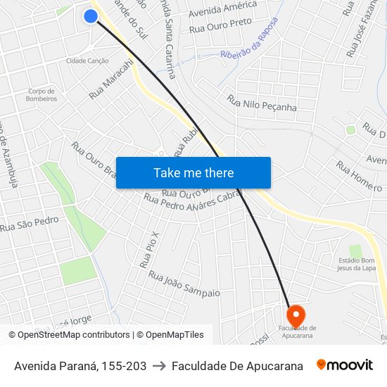 Avenida Paraná, 155-203 to Faculdade De Apucarana map