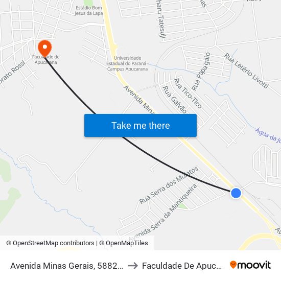 Avenida Minas Gerais, 5882-5946 to Faculdade De Apucarana map