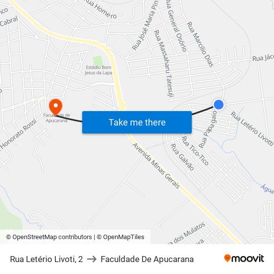 Rua Letério Livoti, 2 to Faculdade De Apucarana map