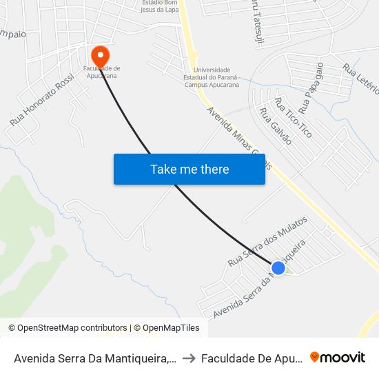 Avenida Serra Da Mantiqueira, 562-618 to Faculdade De Apucarana map