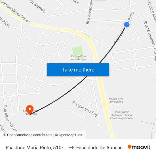 Rua José Maria Pinto, 510-634 to Faculdade De Apucarana map