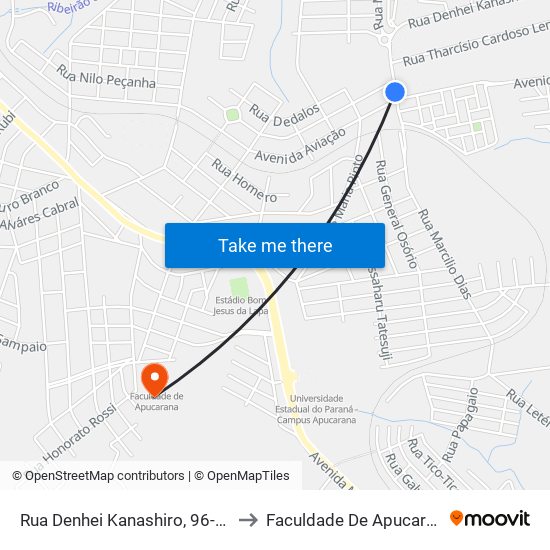 Rua Denhei Kanashiro, 96-174 to Faculdade De Apucarana map