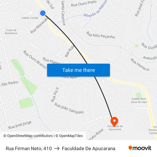 Rua Firman Neto, 410 to Faculdade De Apucarana map