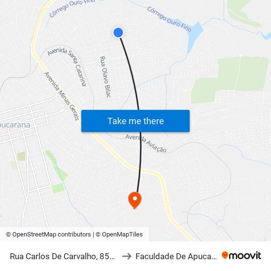 Rua Carlos De Carvalho, 851-963 to Faculdade De Apucarana map