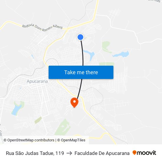 Rua São Judas Tadue, 119 to Faculdade De Apucarana map