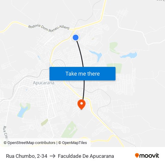 Rua Chumbo, 2-34 to Faculdade De Apucarana map