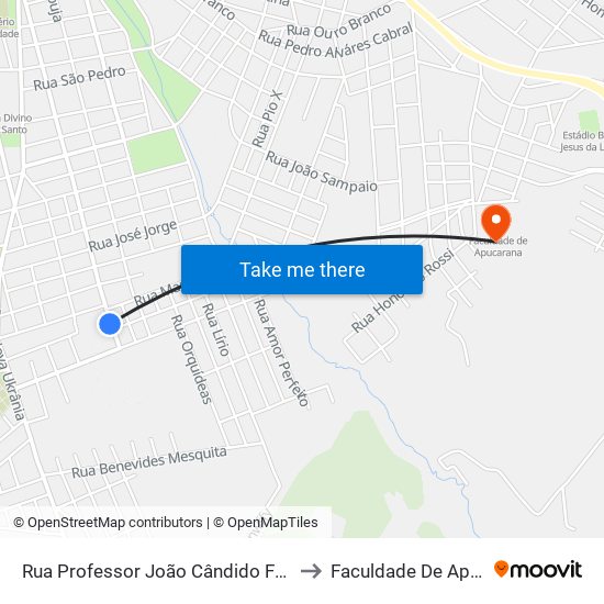 Rua Professor João Cândido Ferreira, 2150 to Faculdade De Apucarana map