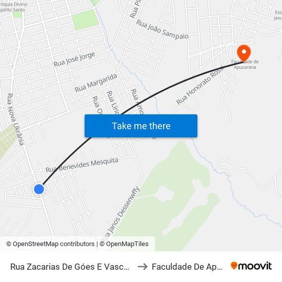 Rua Zacarias De Góes E Vasconcelos, 74 to Faculdade De Apucarana map