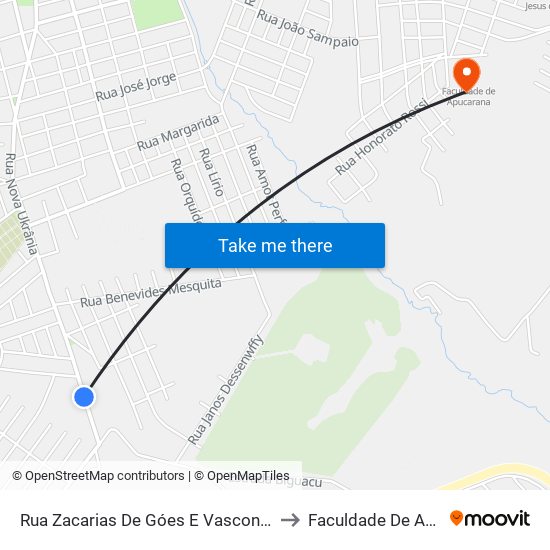 Rua Zacarias De Góes E Vasconcelos, 309-339 to Faculdade De Apucarana map