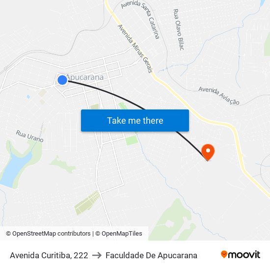 Avenida Curitiba, 222 to Faculdade De Apucarana map