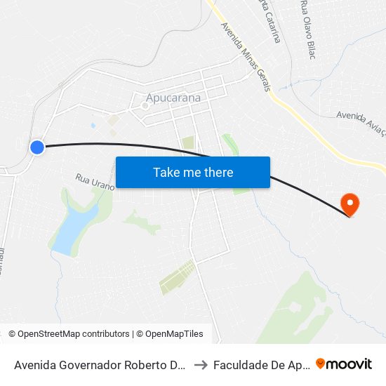 Avenida Governador Roberto Da Silveira, 420 to Faculdade De Apucarana map