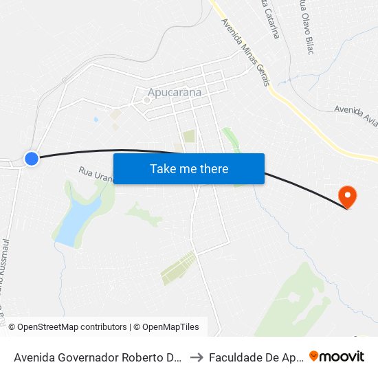 Avenida Governador Roberto Da Silveira, 692 to Faculdade De Apucarana map