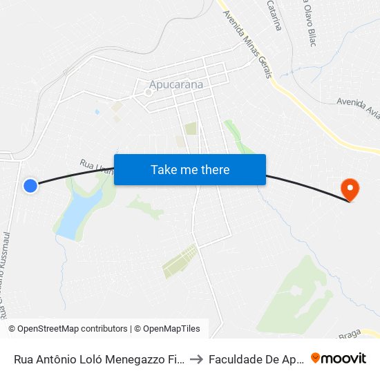 Rua Antônio Loló Menegazzo Filho, 135-187 to Faculdade De Apucarana map