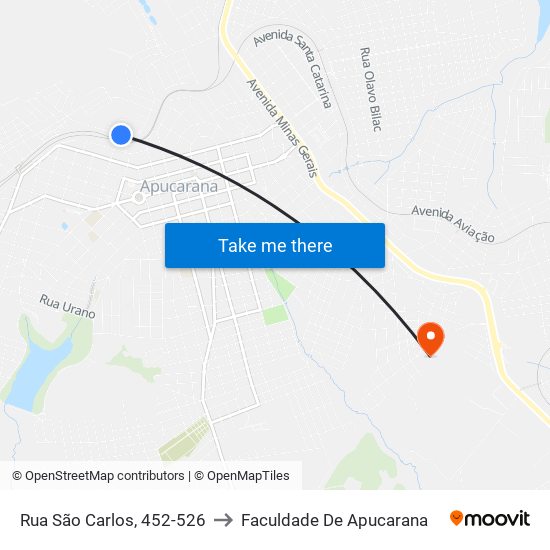 Rua São Carlos, 452-526 to Faculdade De Apucarana map