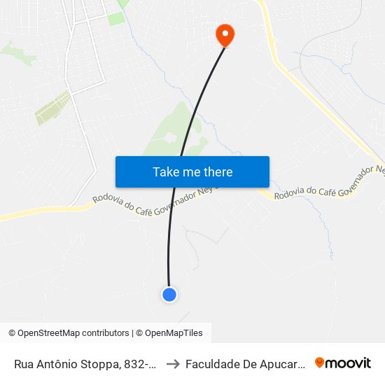 Rua Antônio Stoppa, 832-870 to Faculdade De Apucarana map