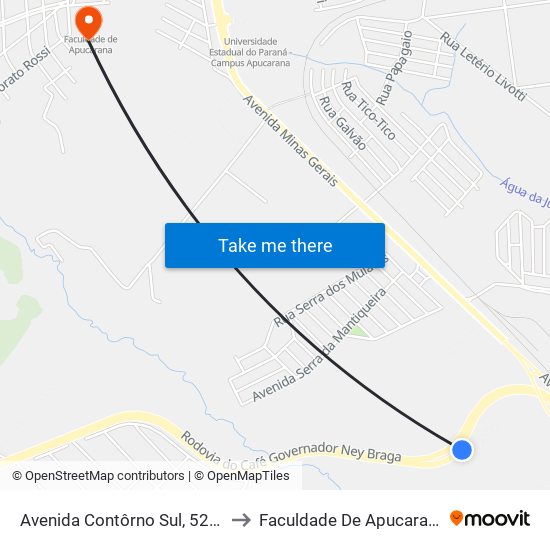 Avenida Contôrno Sul, 5282 to Faculdade De Apucarana map