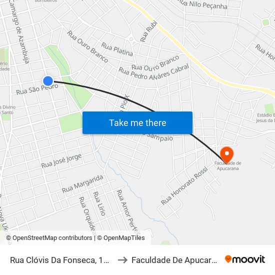 Rua Clóvis Da Fonseca, 1171 to Faculdade De Apucarana map