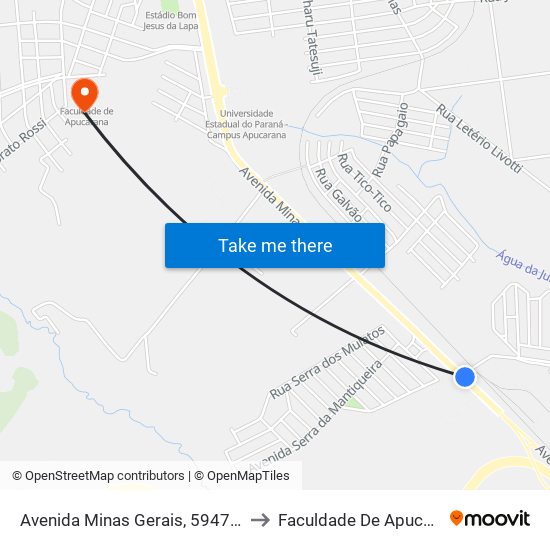 Avenida Minas Gerais, 5947-5987 to Faculdade De Apucarana map