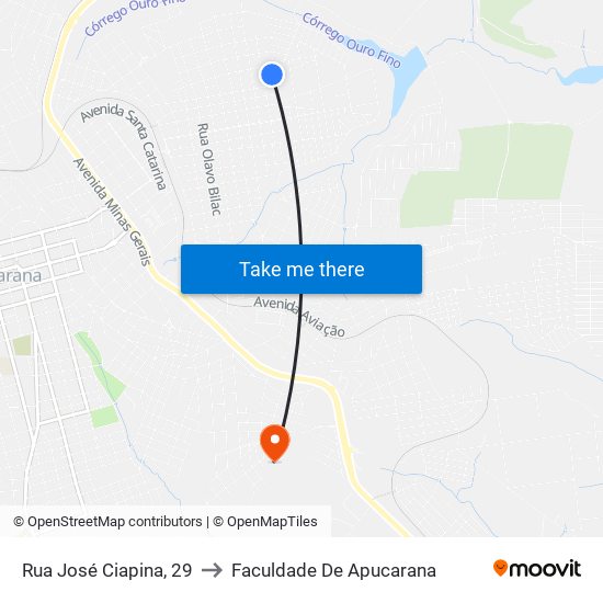 Rua José Ciapina, 29 to Faculdade De Apucarana map