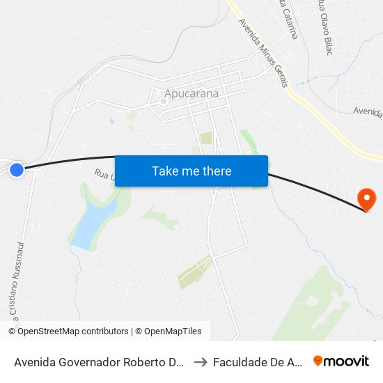 Avenida Governador Roberto Da Silveira, 1175 to Faculdade De Apucarana map