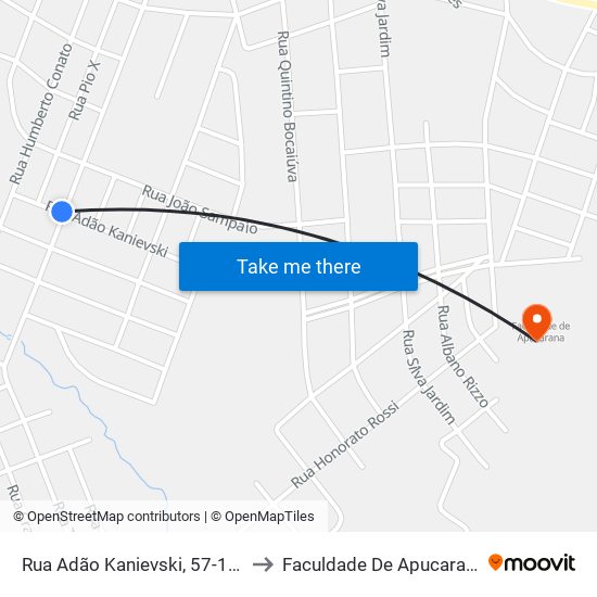 Rua Adão Kanievski, 57-113 to Faculdade De Apucarana map