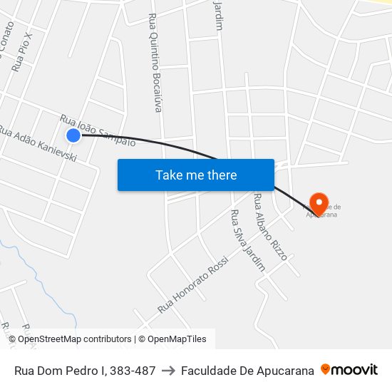 Rua Dom Pedro I, 383-487 to Faculdade De Apucarana map