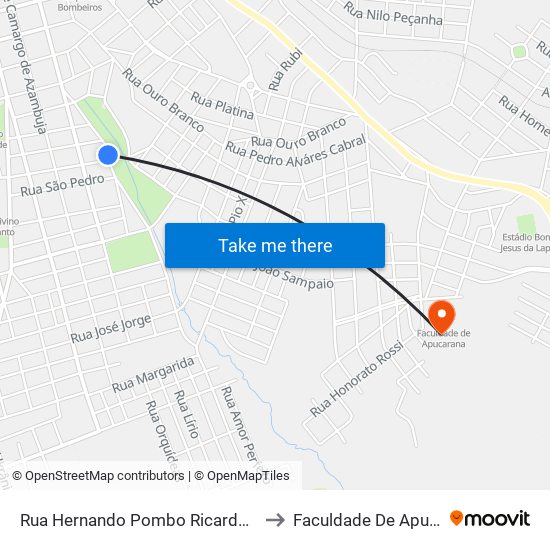 Rua Hernando Pombo Ricardo, 289-379 to Faculdade De Apucarana map