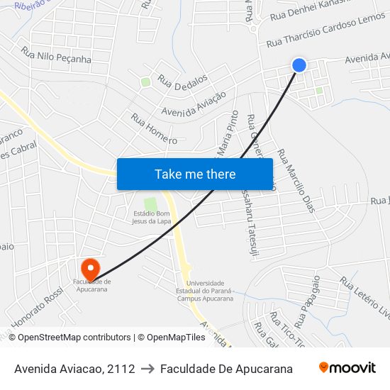 Avenida Aviacao, 2112 to Faculdade De Apucarana map