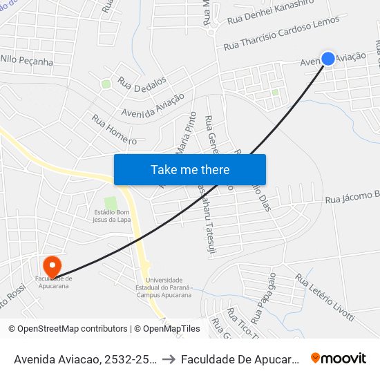 Avenida Aviacao, 2532-2580 to Faculdade De Apucarana map