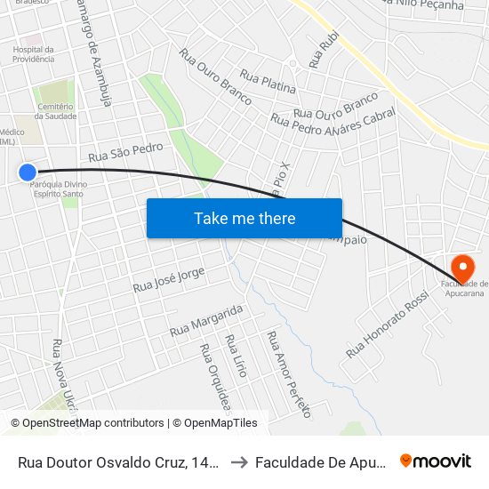 Rua Doutor Osvaldo Cruz, 1467-1475 to Faculdade De Apucarana map