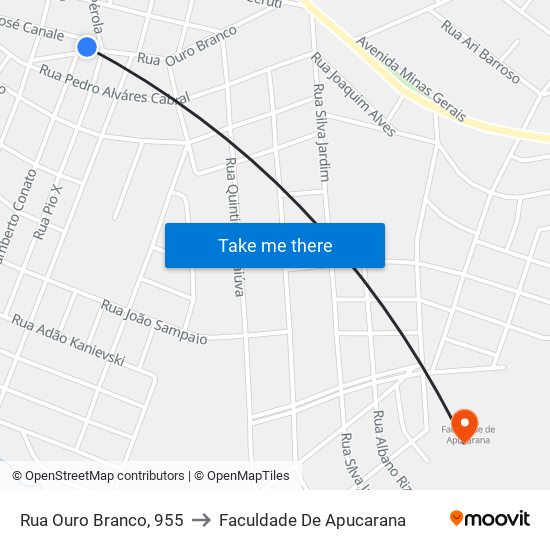 Rua Ouro Branco, 955 to Faculdade De Apucarana map