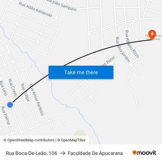 Rua Boca-De-Leão, 106 to Faculdade De Apucarana map